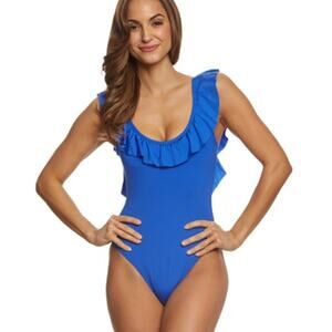 Reaction Kenneth Cole Marina Blue Ready to Ruffle One Piece Swimsuit Medium